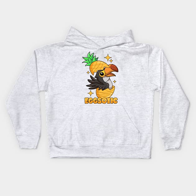 Exotic Pun Toucan Pineapple Egg Eggsotic Kids Hoodie by voidea